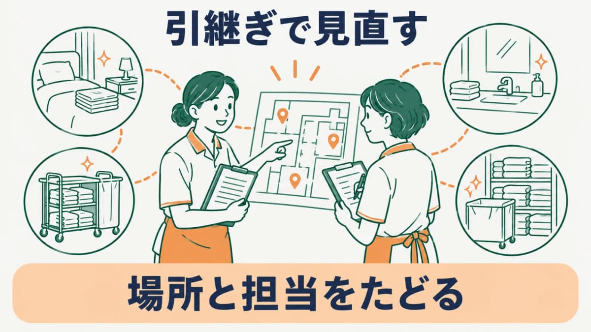 引継ぎでも場所と担当をたどれる清掃記録の図