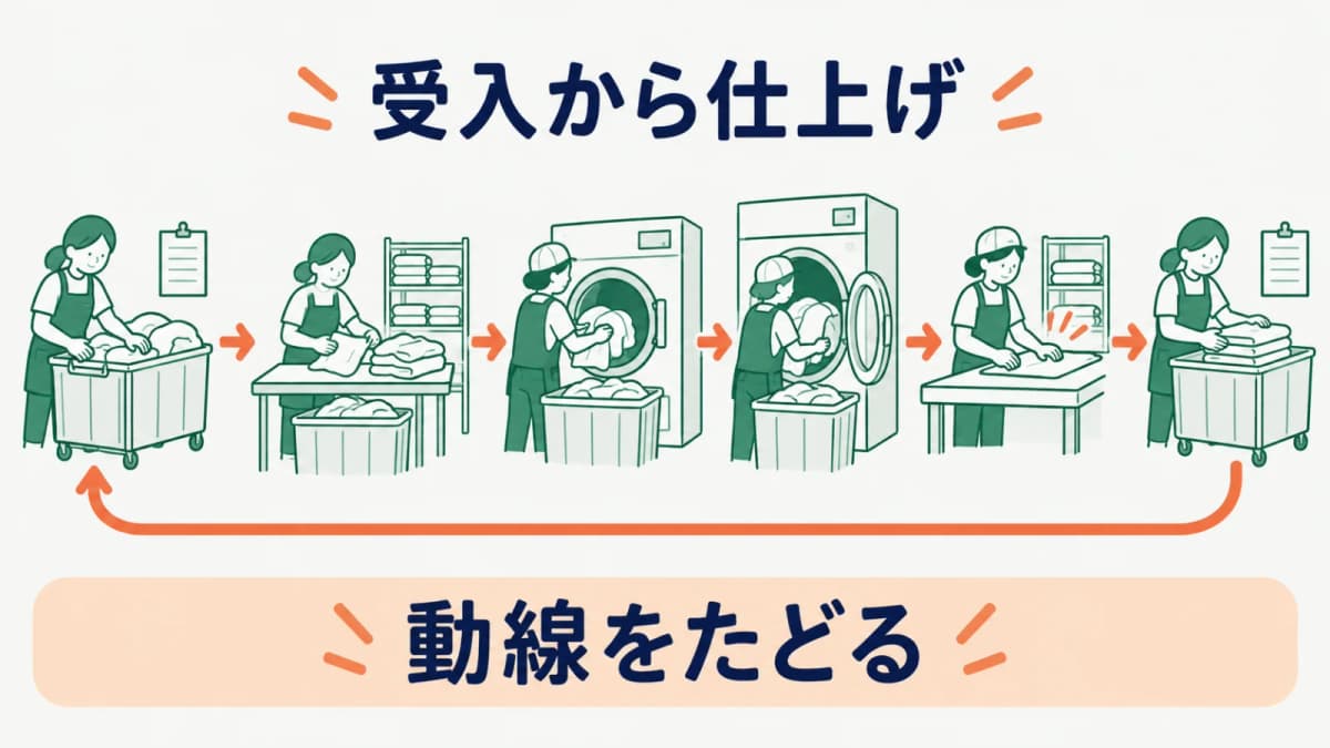 受入から仕上げまでを矢印でたどる図