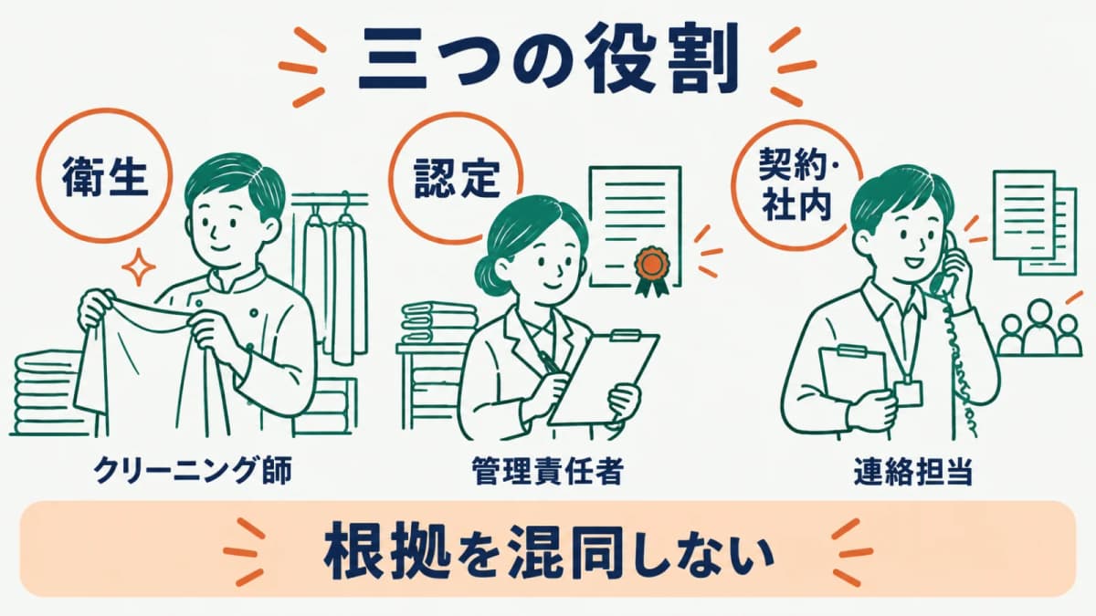 衛生認定契約の役割を三層で分ける図