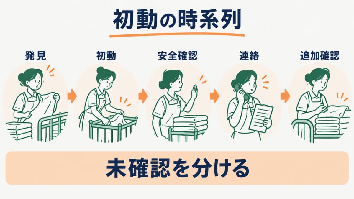 初動で残す情報を時系列に置く図