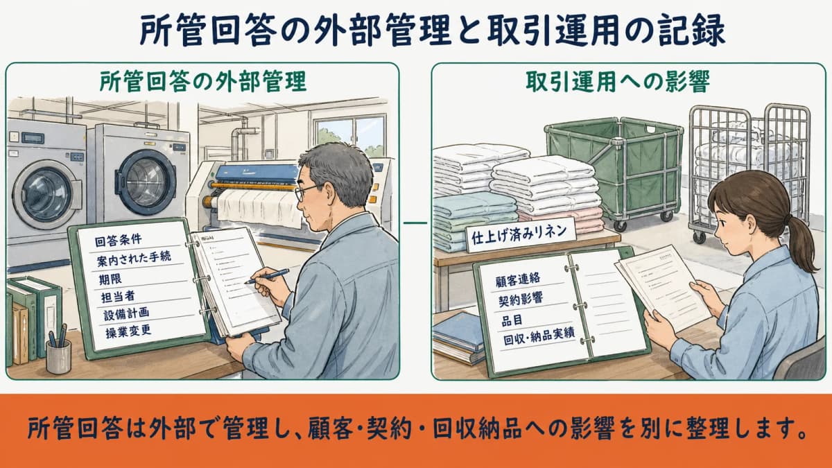 設備計画の変更をシーツの回収・納品と顧客契約への影響へ分ける図