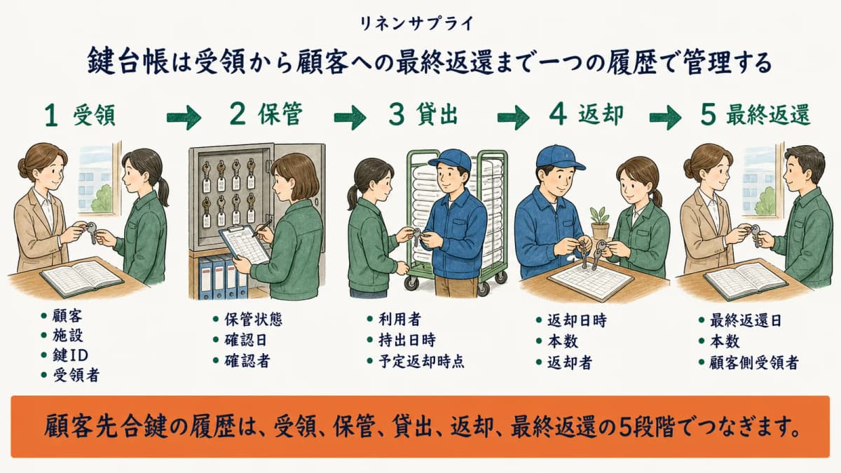 顧客先合鍵の受領から最終返還までを一つにつなぐ管理の全体像