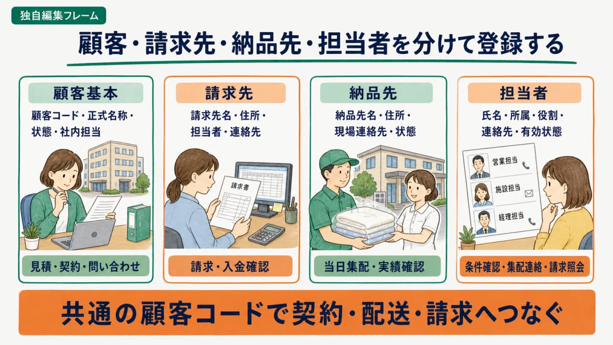 顧客マスタ4層の定義と必須項目を示す早見表