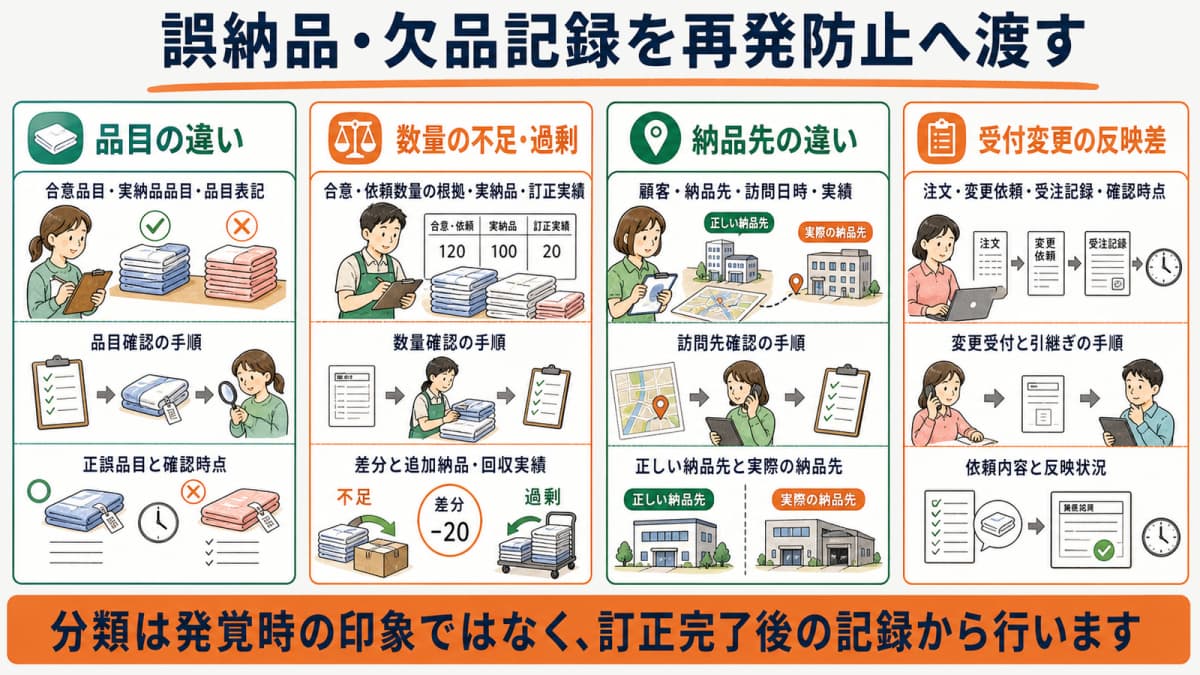 事故区分・関連記録・見直し先を対応させる再発防止表