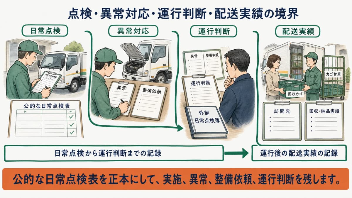 白ナンバー集配車の運行前点検から異常対応・運行判断・配送実績までの全体像