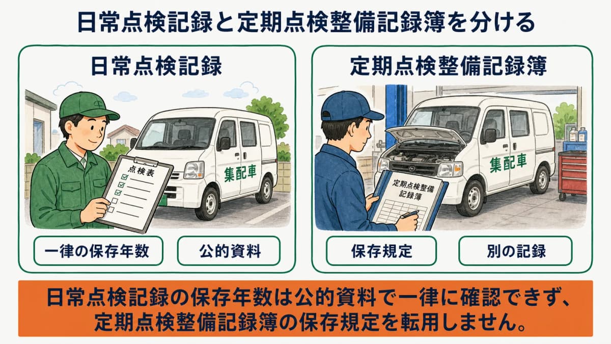 外部日常点検簿とシーツ・回収カゴのスマホ回収納品実績を分ける図
