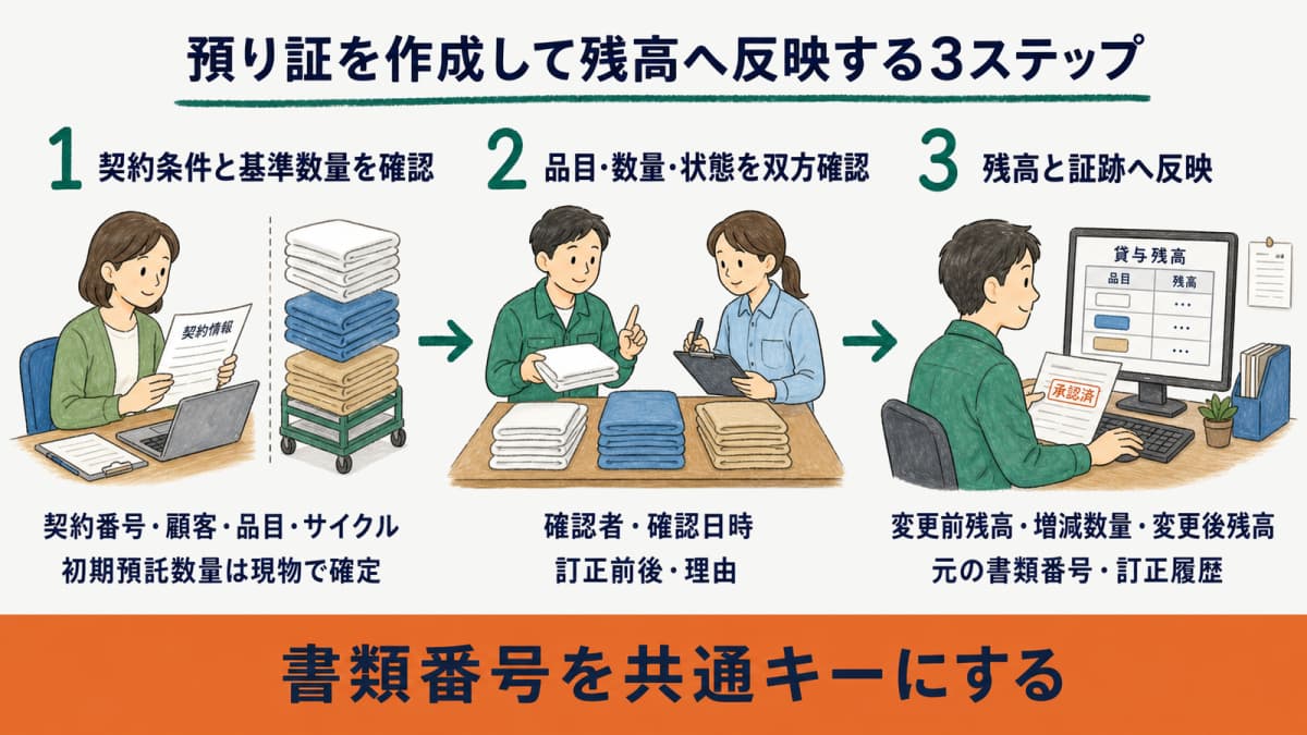 契約確認から受渡し、貸与残高更新までの3ステップ