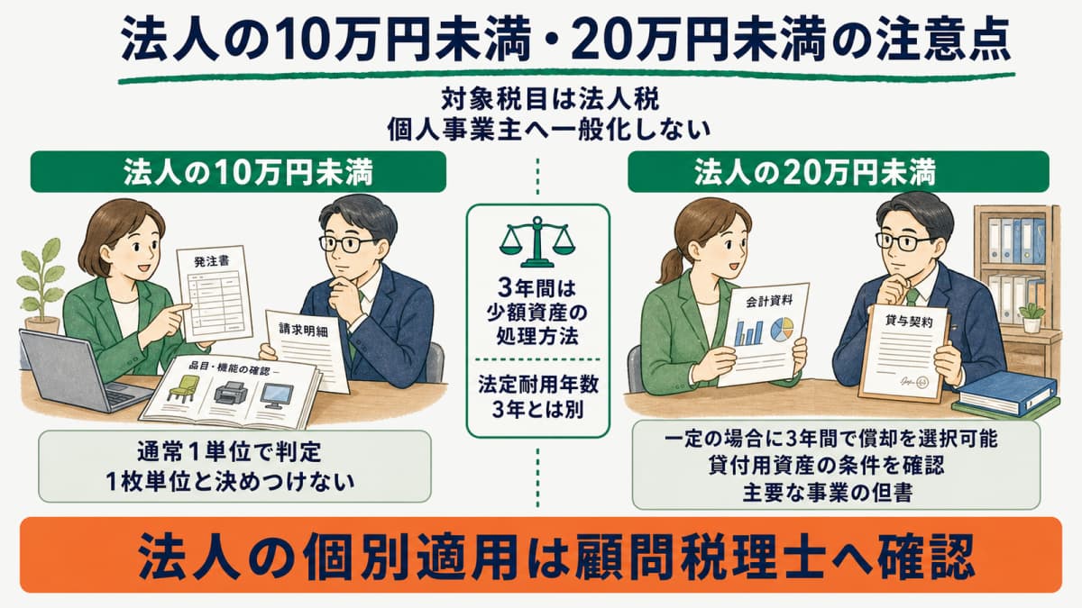 国税庁No.5403の通常の取引単位、10万円未満、20万円未満、貸付用資産の判定表