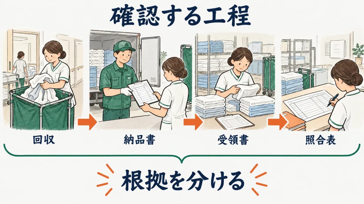 回収から請求確認までの照合対象を分ける流れ