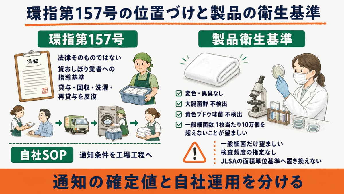 クリーニング業法・環指第157号・自社SOPの役割と適用範囲を分けた関係図