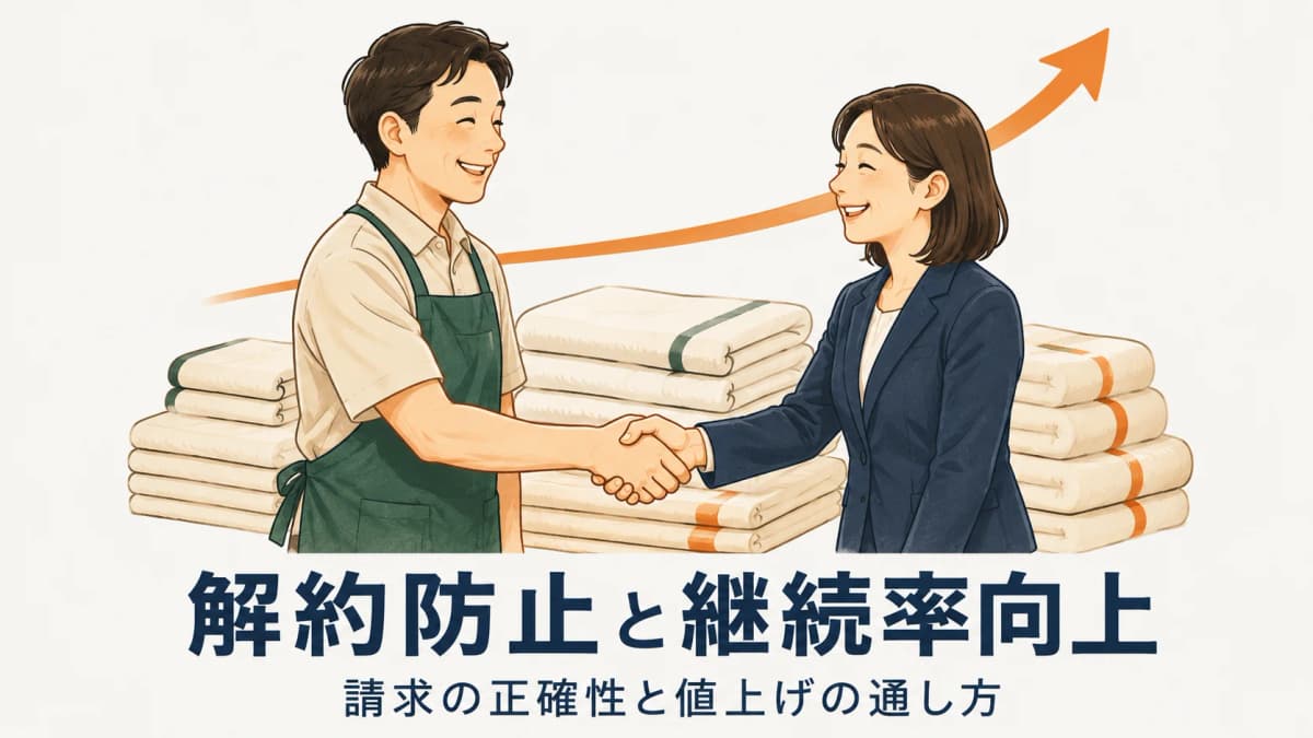 リネンサプライの顧客解約防止・継続率向上ガイド|値上げの通し方【2026年版】