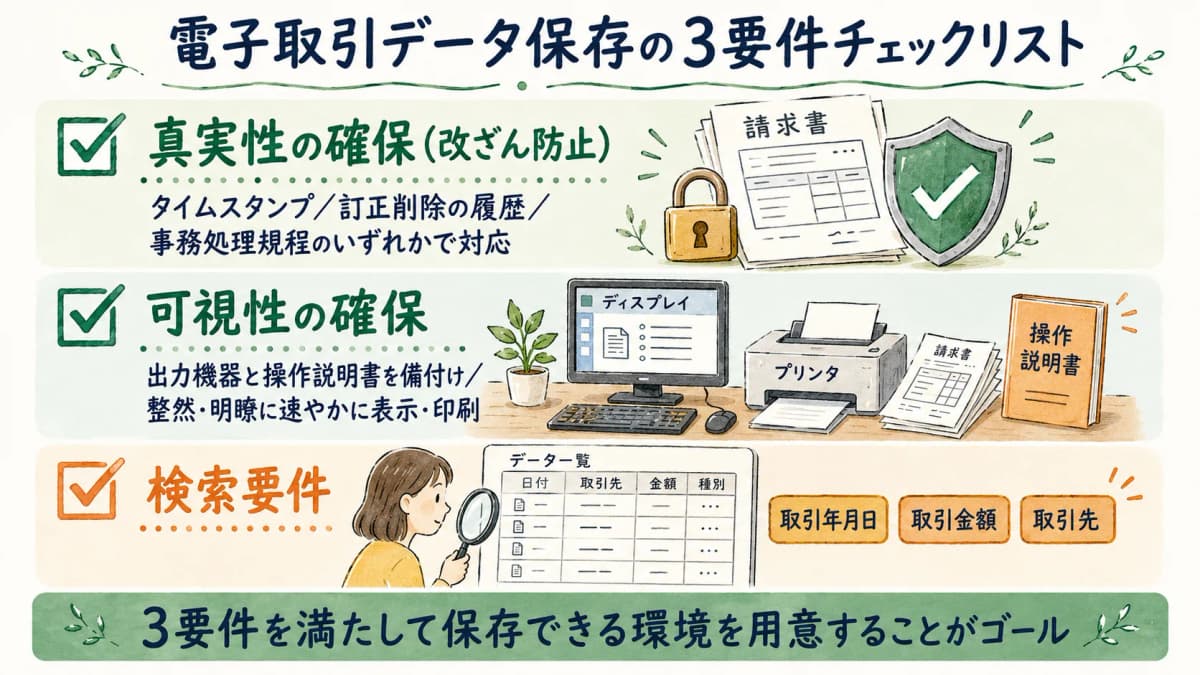 電子取引データ保存の3要件チェックリスト