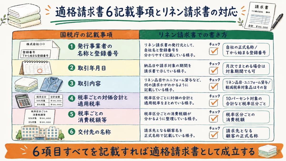 適格請求書6記載事項×リネン請求書の対応早見表