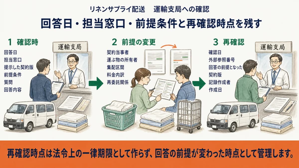 運輸支局の回答条件と契約・見積・回収納品実績の変更を照合する図