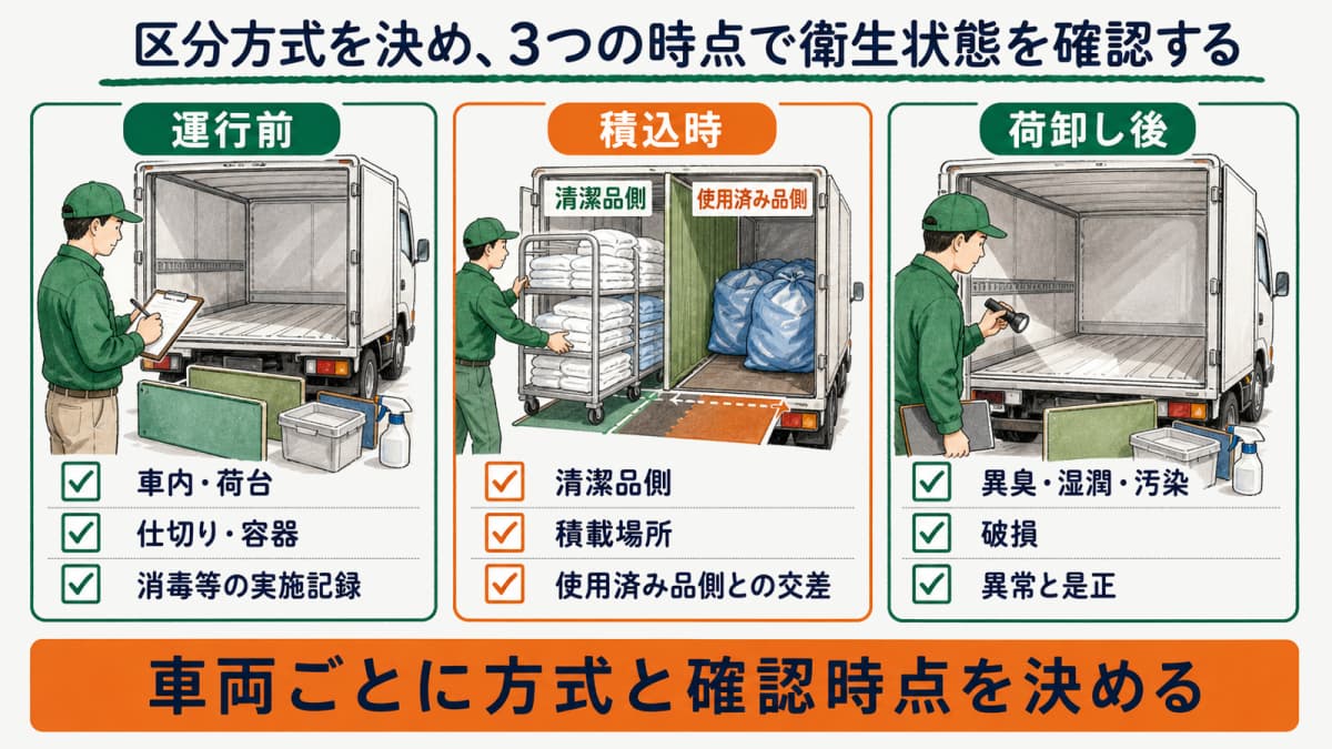 運搬車両の衛生チェックリストの定義と確認項目を示す早見表